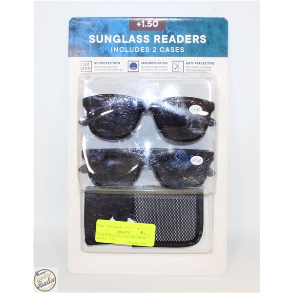 NEW SUNGLASS READERS 2 PK W/ CASES. +1.50