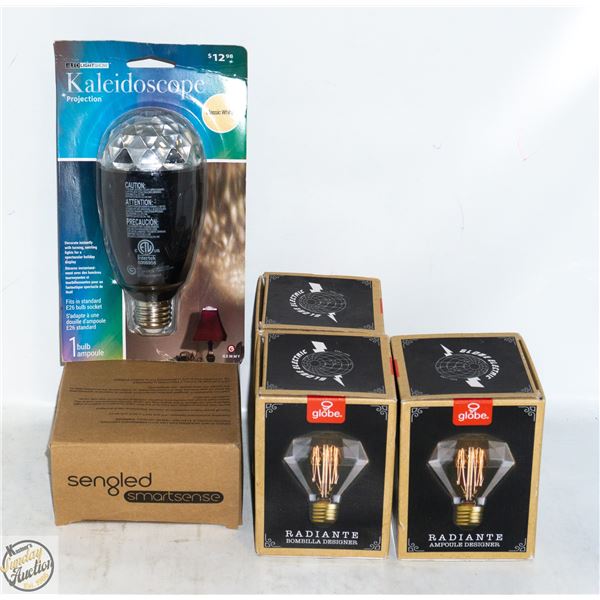 ASSORTED NEW DECOR LIGHT BULBS & LED