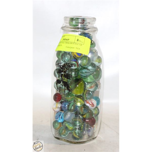 ESTATE VINTAGE MILK BOTTLE OF OLD MARBLES