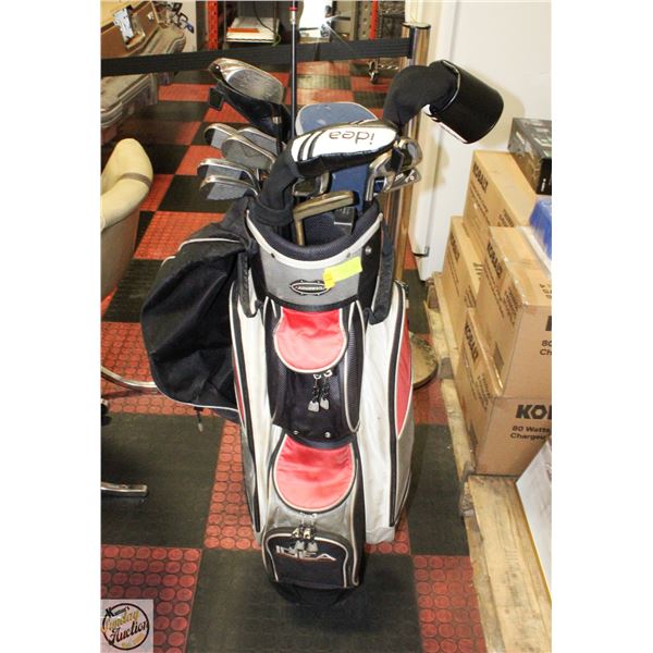 GOLF BAG W/ ASSORTED DRIVERS & CLUBS