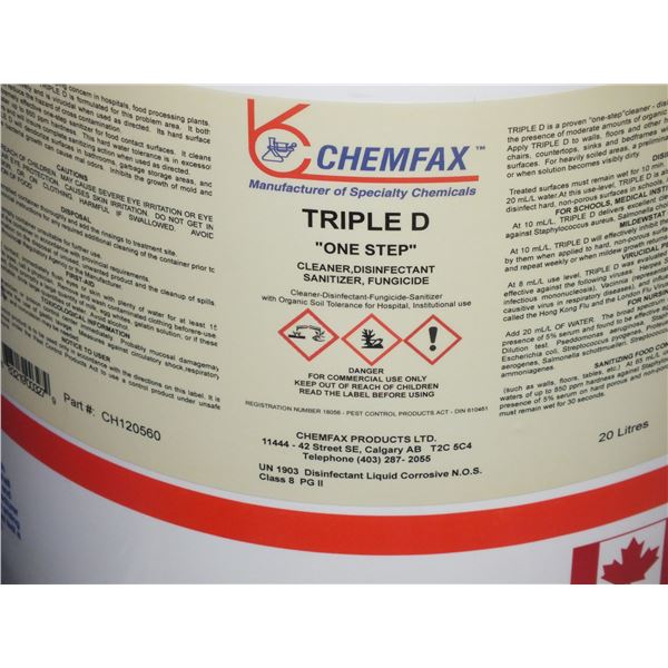 1 5Gal Pail Of Chemfat Triple D Disinfectant Cleaner