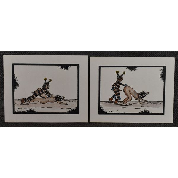 TWO  HOPI PAINTING (EDGAR SUMATZKUKU)