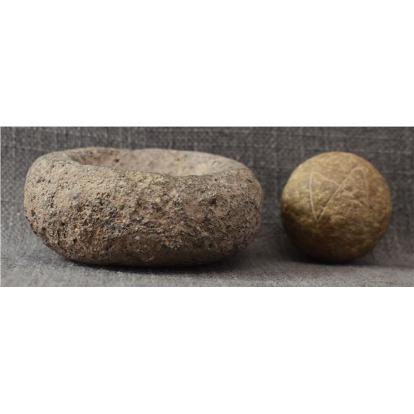 ANASAZI STONE BOWL AND GAME BALL