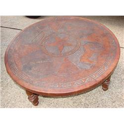 Hand Tooled Leather Top Coffee Table