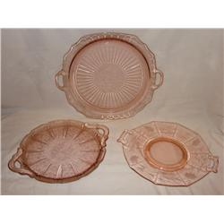3 Pink Depression Glass Platters