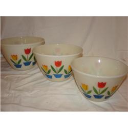3 FireKing Tulip Mixing Bowls(one crack)