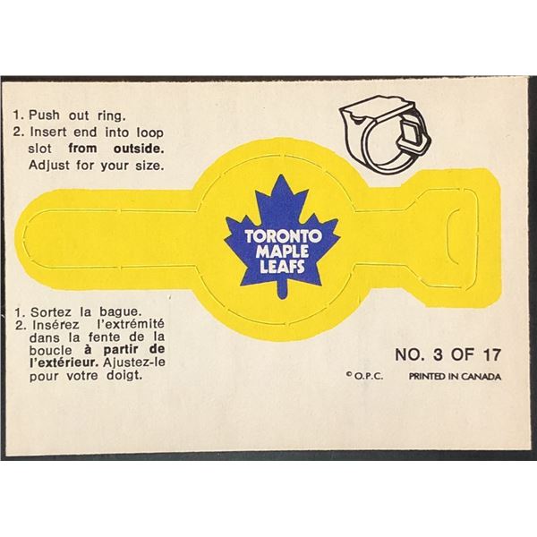 1973-74 O-PEE-CHEE TORONTO MAPLE LEAFS INSERT RING