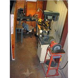 2 lathes, drill press, 2 grinders