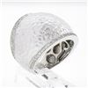 Image 9 : 14K White Gold 0.39 ctw Hammered Finish w/ Diamond Sides Wide Dome Bombe Band Ri