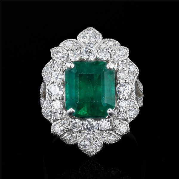 4.87 ctw Emerald and 1.44 ctw Diamond Platinum Ring (GIA CERITIFIED)