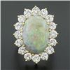 Image 2 : Vintage 14k Gold Oval Cabochon Opal w/ 4.0 ctw Round Diamond Halo Cocktail Ring