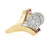 Image 6 : Unique Vintage Retro 14k Gold & Platinum 2.75 ctw Diamond & Ruby Insert Ring Set