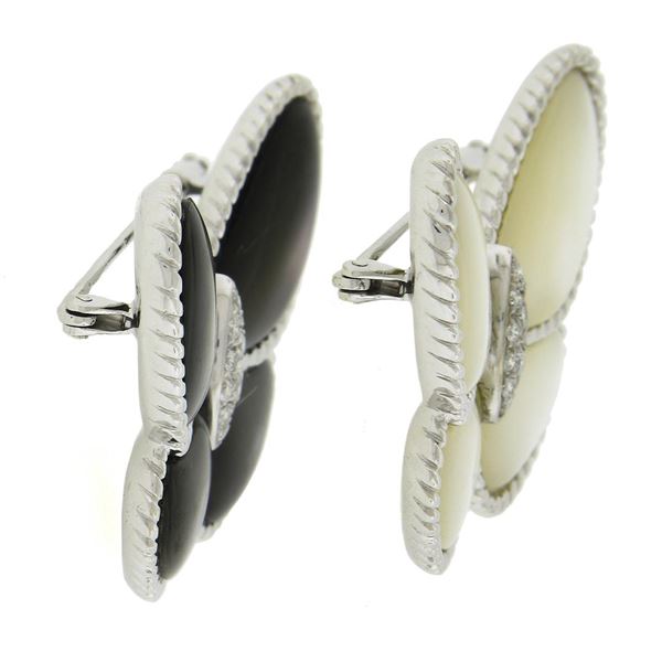 Pair of 2 18K Gold Black & White Mother of Pearl & Diamonds Butterfly Brooch Pin