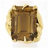 Image 9 : 18K Yellow Gold Large Emerald Cut Citrine Hammered Finish Cocktail Ring