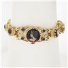 Image 9 : Vintage 14K Yellow Gold 6.25" Cameo & Gemmed Slide Charm Hidden Watch Bracelet