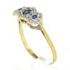 Image 7 : Vintage British 9k Gold Round White & Blue Cubic Zirconia 3 Flower Cluster Ring