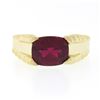Image 6 : 14k Yellow Gold GIA 3 ctw Cushion Rubellite Tourmaline Solitaire Grooved Side Ri