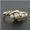 Image 7 : Antique Victorian 10k Gold 0.34 ctw Old Cut Diamond Repousse Work 3 Stones Ring
