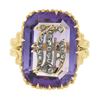 Image 4 : Vintage 18k Gold Repousse Amethyst & Diamond Old English Letter Cocktail Ring