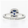 Image 8 : Platinum GIA NO HEAT Cushion Sapphire Solitaire w/ Diamond Halo Engagement Ring