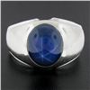 Image 5 : Vintage Men's 14k White Gold Bezel Linde Blue Star Sapphire Textured Dome Ring