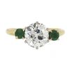 Image 5 : Antique 18k Gold & Platinum 2.02 ctw GIA European Diamond w/ Emerald 3 Stone Rin