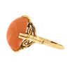 Image 6 : Vintage 18K Gold Cabochon Pinkish-Orange Natural Coral Open Work Solitaire Ring