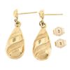 Image 4 : Vintage 14K Yellow Gold Puffed Textured Polished Tear Drop Dangle Earrings