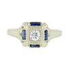 Image 6 : Antique Art Deco 18K White Gold 0.15 ctw Diamond w/ Sapphire Engraved Work Ring