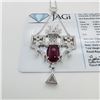 Image 1 : 18KT White Gold Ruby-Glass Composite and Diamond Pendant Necklace