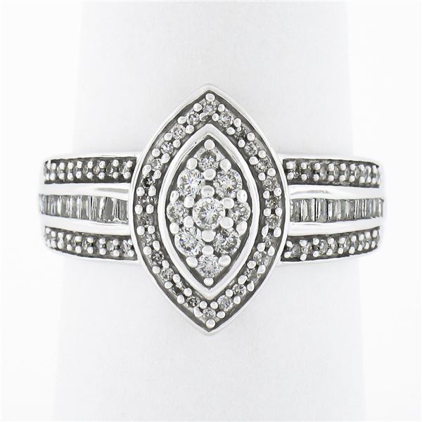 10k White Gold 0.78 ctw Round Prong Diamond Marquise Shaped Cluster Promise Ring