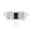 Image 4 : Antique Art Deco 20k Gold .45 ctw European Diamond & Sapphire Moi et Toi Band Ri