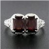 Image 2 : Antique Art Deco 14k Gold Rectangular Filigree 2 Stone Garnet Twin Ring