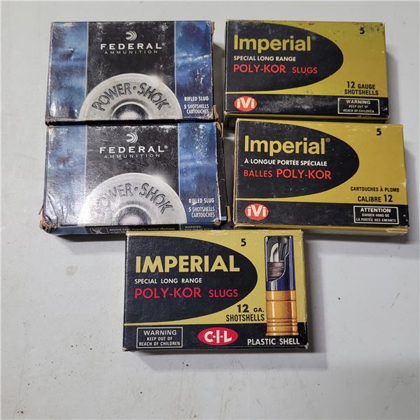 12ga  2 3/4" Imperial & Federal Lead Slugs  25 Slugs