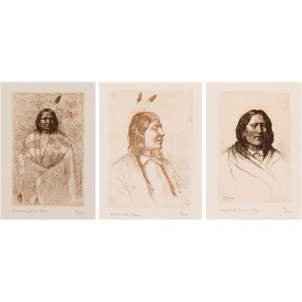 Joseph Henry Sharp (1859-1953) - Set of three (3): 5 x 3 1/2; 6 x 4 1/2; 5 1/2 x 3 3/4 inches