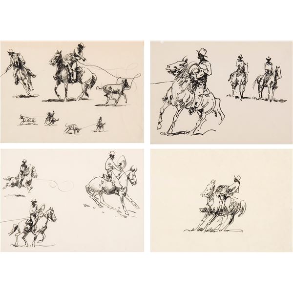 Edward Borein (1872-1945) - Set of four (4): 8 x 11 (2); 7 x 10; 5 x 7 inches