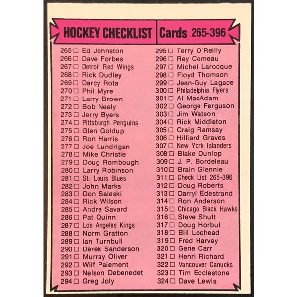1974-75 O-PEE-CHEE CHECKLIST