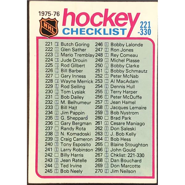 1975-76 NHL TOPPS CHECKLIST