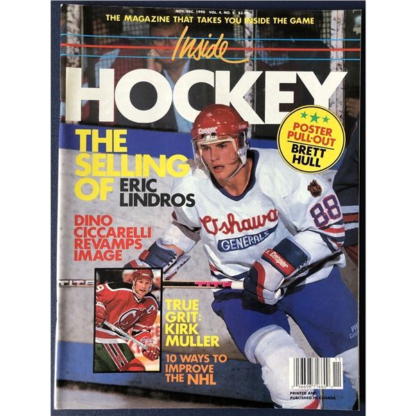 1990 INSIDE HOCKEY MAGAZINE featuring Eric Lindros (HOF) w/ Brett Hull (HOF) poster