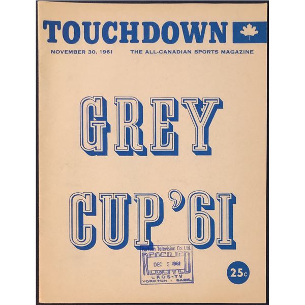 1961 CFL GREY GUP PROGRAM