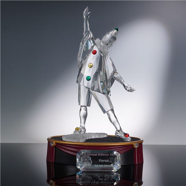 3pc Swarovski Crystal Figurine, Masquerade Pierrot with Base and Plaque