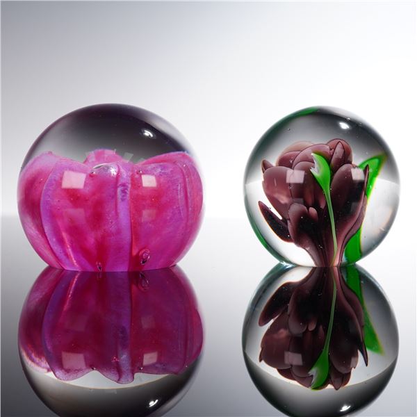 Pair of Art Glass Paperweights: Caithness & Signed
