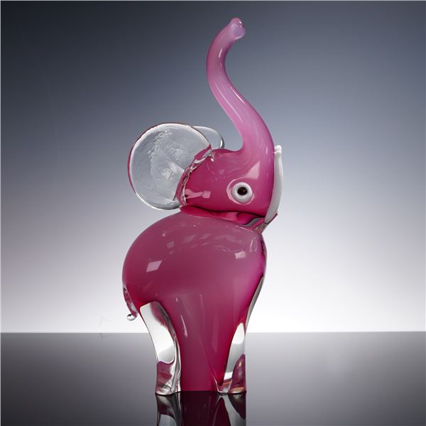 Art Glass Pink Elephant Sculpture