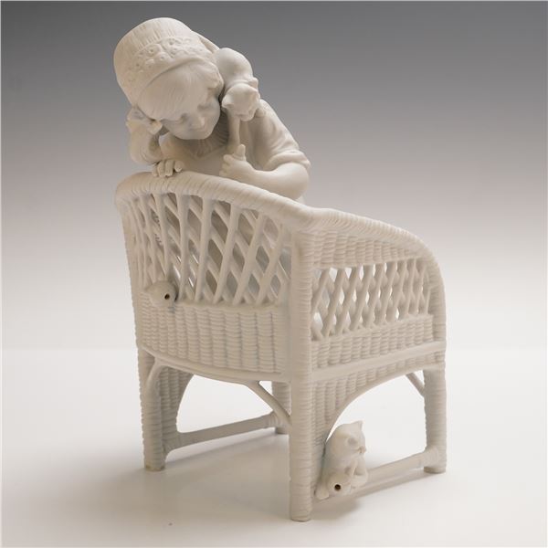 Scheibe-Alsbach Porcelain Girl and Cats on a Wicker Chair
