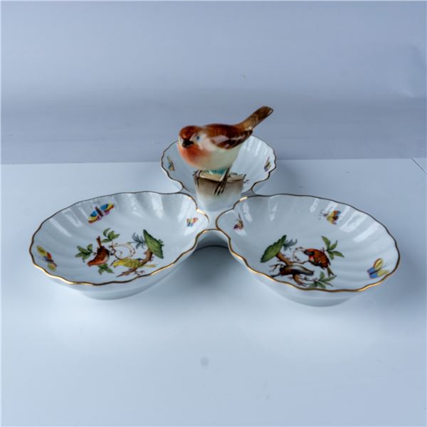 Herend Porcelain 3-Part Relish Dish, Rothschild Bird