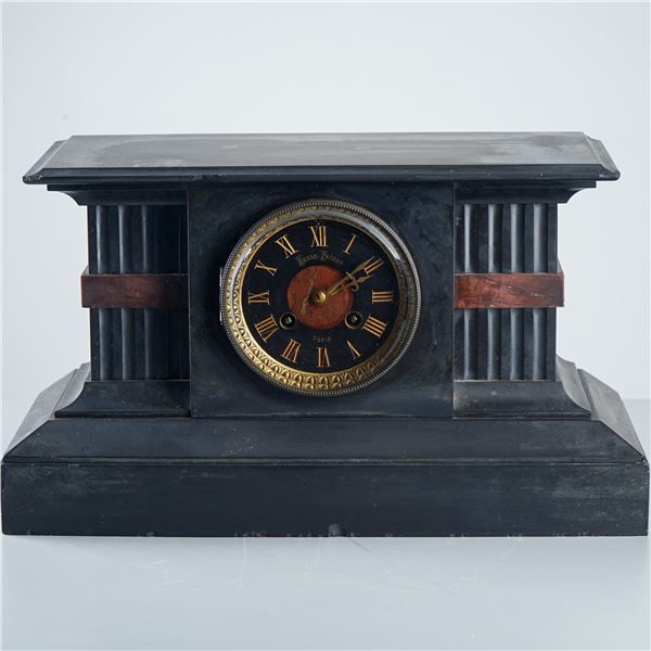 Susse Freres Paris France Black Slate Mantel Clock