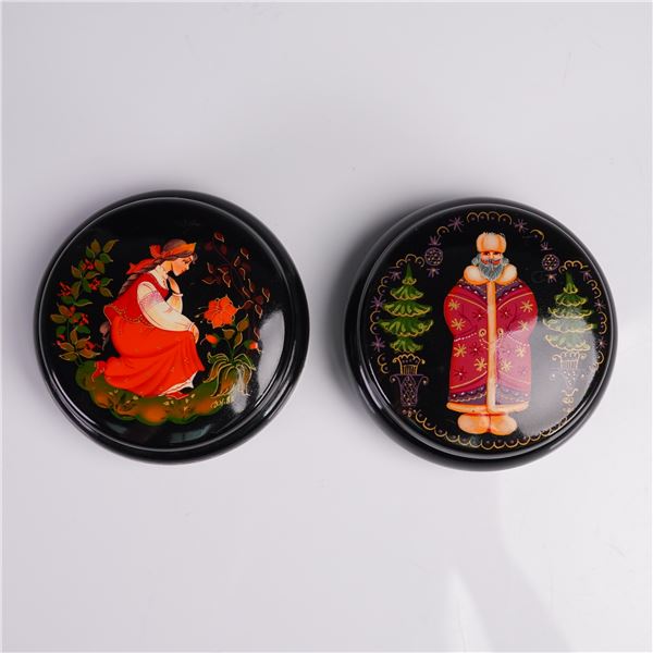 2pc Russian Hand-Painted Metal Trinket Boxes