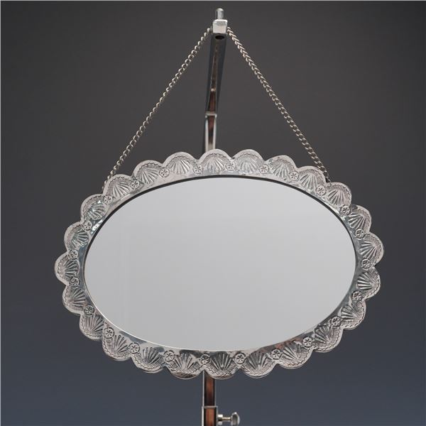 Bastas 925 Sterling Silver Embossed Floral and Shell Oval Hanging Mirror