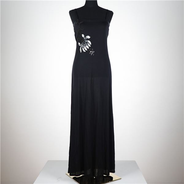 Lesley Sandra Black Evening Gown with Sequin Floral Detail, Size 12
