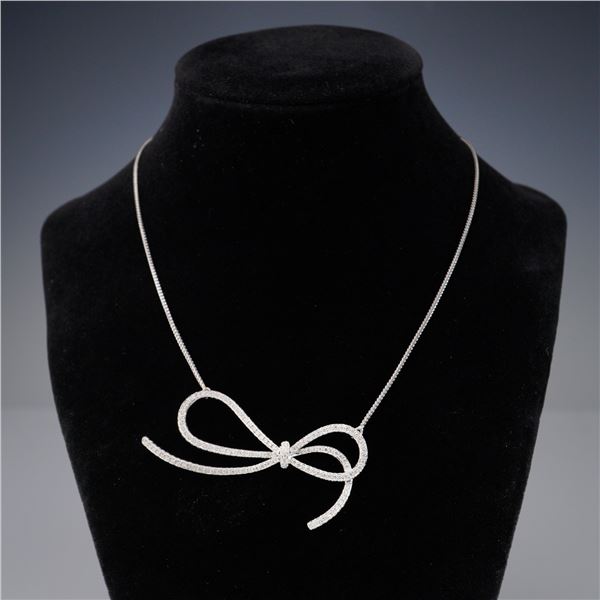 Diamond Bowtie Necklace in 14K White Gold